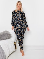 Yours Curve Blue Midnight Leopard Long Sleeve 100% Cotton Pyjamas Set - Image 2 of 5