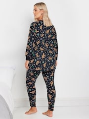 Yours Curve Blue Midnight Leopard Long Sleeve 100% Cotton Pyjamas Set - Image 3 of 5