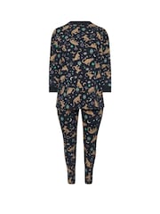 Yours Curve Blue Midnight Leopard Long Sleeve 100% Cotton Pyjamas Set - Image 5 of 5