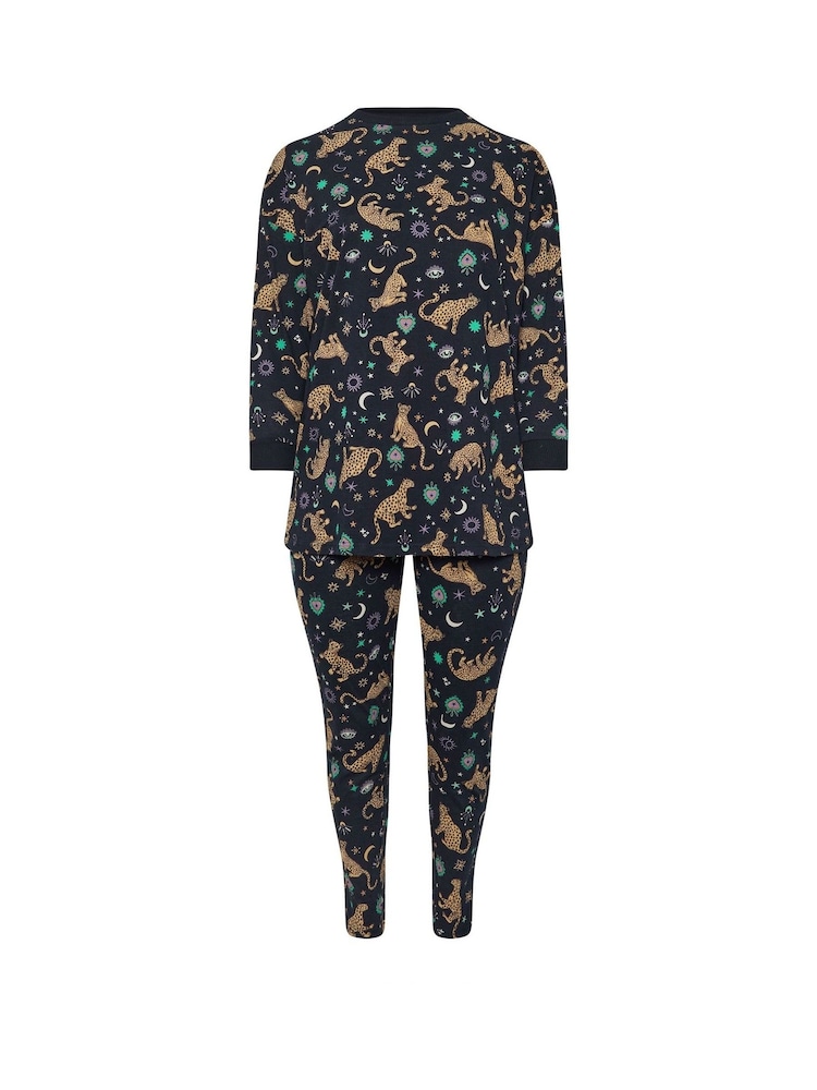 Yours Curve Blue Midnight Leopard Long Sleeve 100% Cotton Pyjamas Set - Image 5 of 5