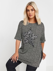 Yours Curve Grey Star Embellished T-Shirt - Image 1 of 5