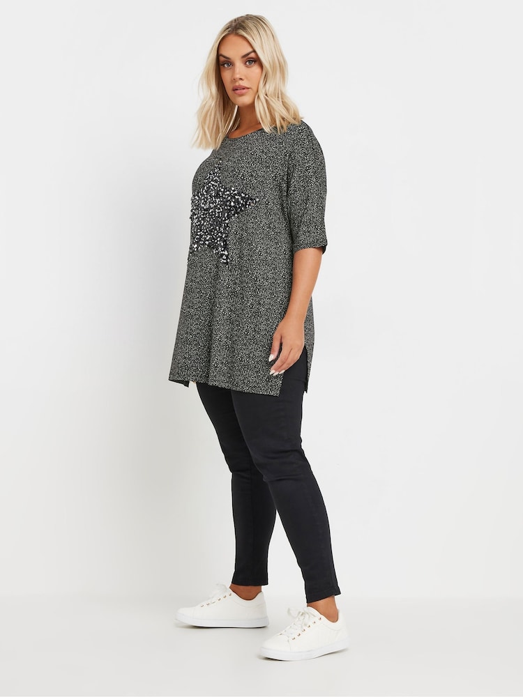 Yours Curve Grey Star Embellished T-Shirt - Image 2 of 5
