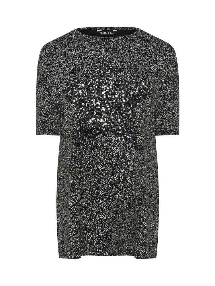 Yours Curve Grey Star Embellished T-Shirt - Image 5 of 5