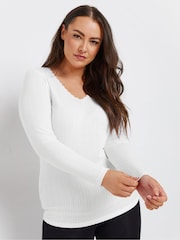Yours Curve White Pointelle Thermal Long Sleeve Top - Image 2 of 5