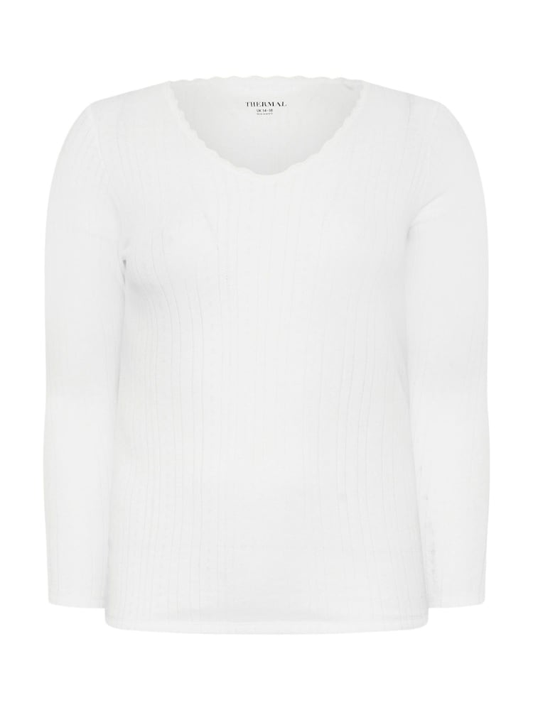 Yours Curve White Pointelle Thermal Long Sleeve Top - Image 5 of 5