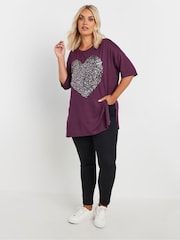 Yours Curve Purple Heart Embellished T-Shirt - Image 2 of 5