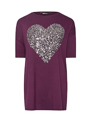 Yours Curve Purple Heart Embellished T-Shirt - Image 5 of 5
