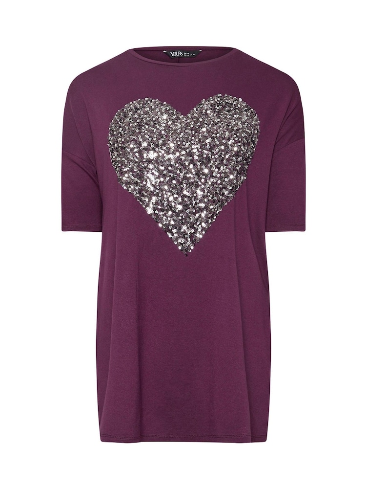 Yours Curve Purple Heart Embellished T-Shirt - Image 5 of 5