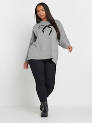 Yours Curve Grey Bow Print Jumper - Image 2 of 5