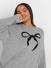 Yours Curve Grey Bow Print Jumper - Image 4 of 5