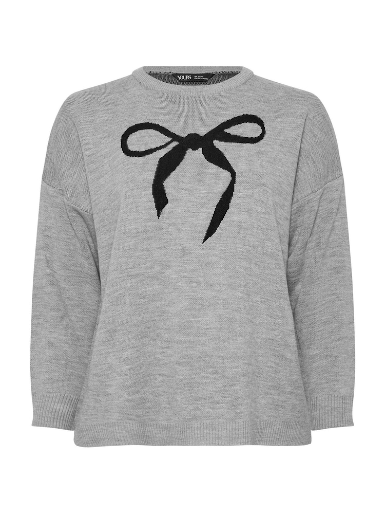 Yours Curve Grey Bow Print Jumper - Image 5 of 5