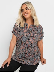 Yours Curve Grey Notch Neck Top - Image 1 of 5