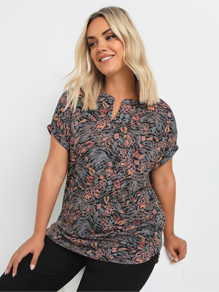 Yours Curve Grey Notch Neck Top - Image 1 of 5