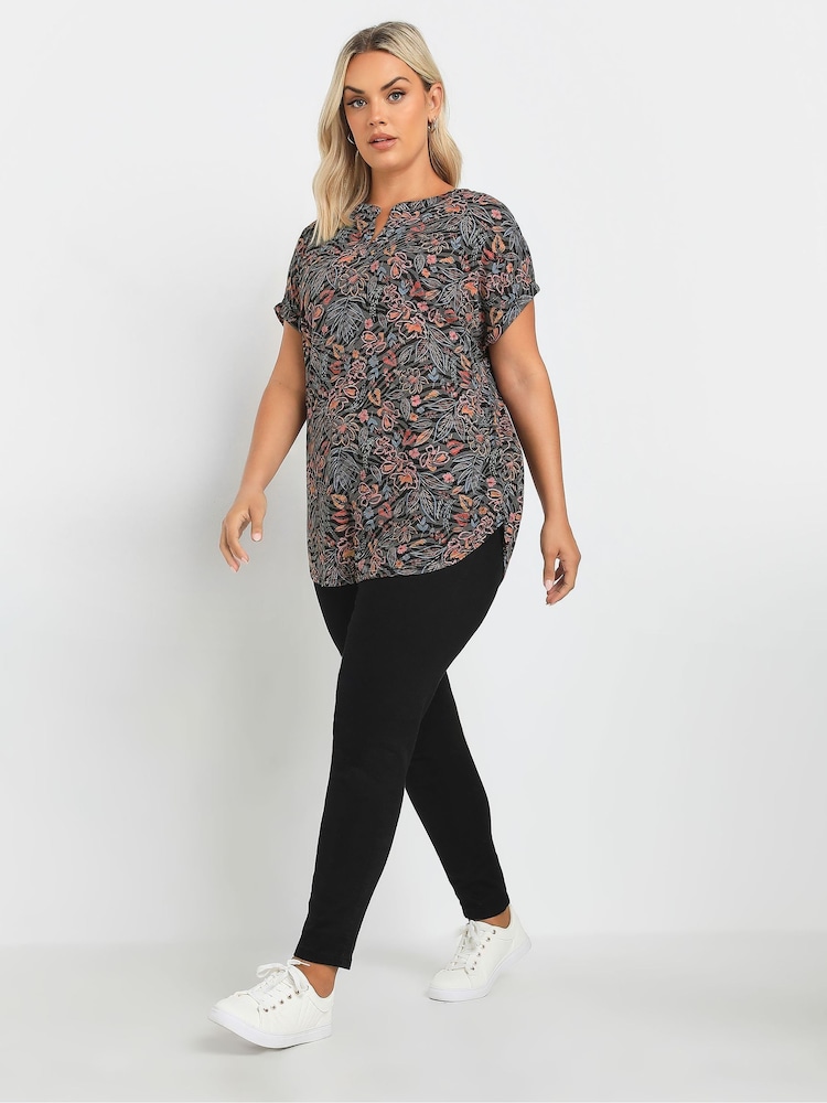 Yours Curve Grey Notch Neck Top - Image 2 of 5