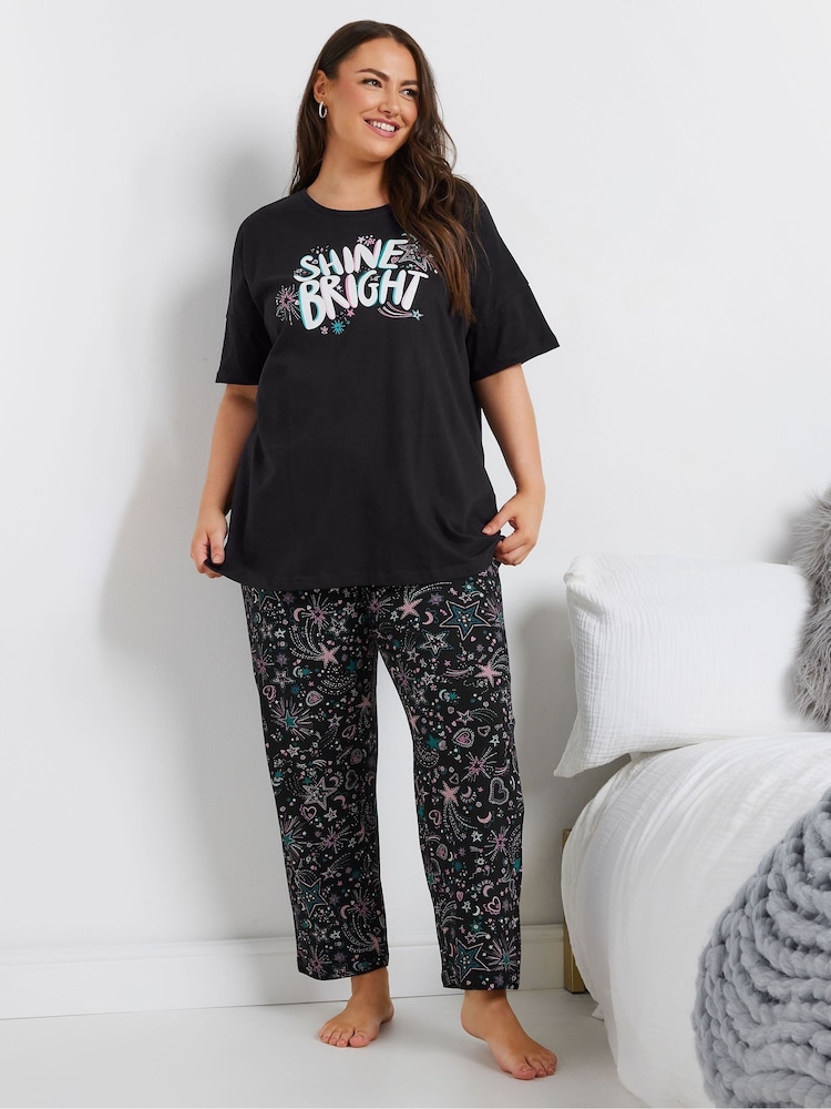 Yours Curve Shine Bright Wide Leg 100% Cotton Pyjamas Set - Imagen 2 de 5 Yours Curve Shine Bright Wide Leg 100% Cotton Pyjamas Set - Imagen 2 de 5