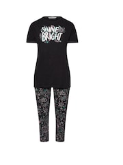 Yours Curve Black Shine Bright Wide Leg 100% Cotton Pyjamas Set - Image 5 of 5