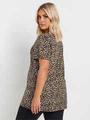 Yours Curve Natural Leopard Printed T-Shirt - Image 2 of 5