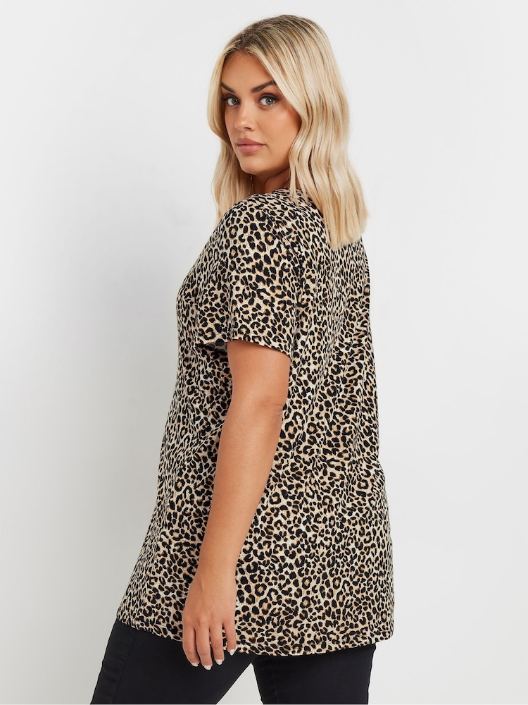 Yours Curve Natural Leopard Printed T-Shirt - Image 2 of 5