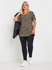 Yours Curve Natural Leopard Printed T-Shirt - Image 3 of 5