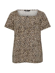 Yours Curve Natural Leopard Printed T-Shirt - Image 5 of 5