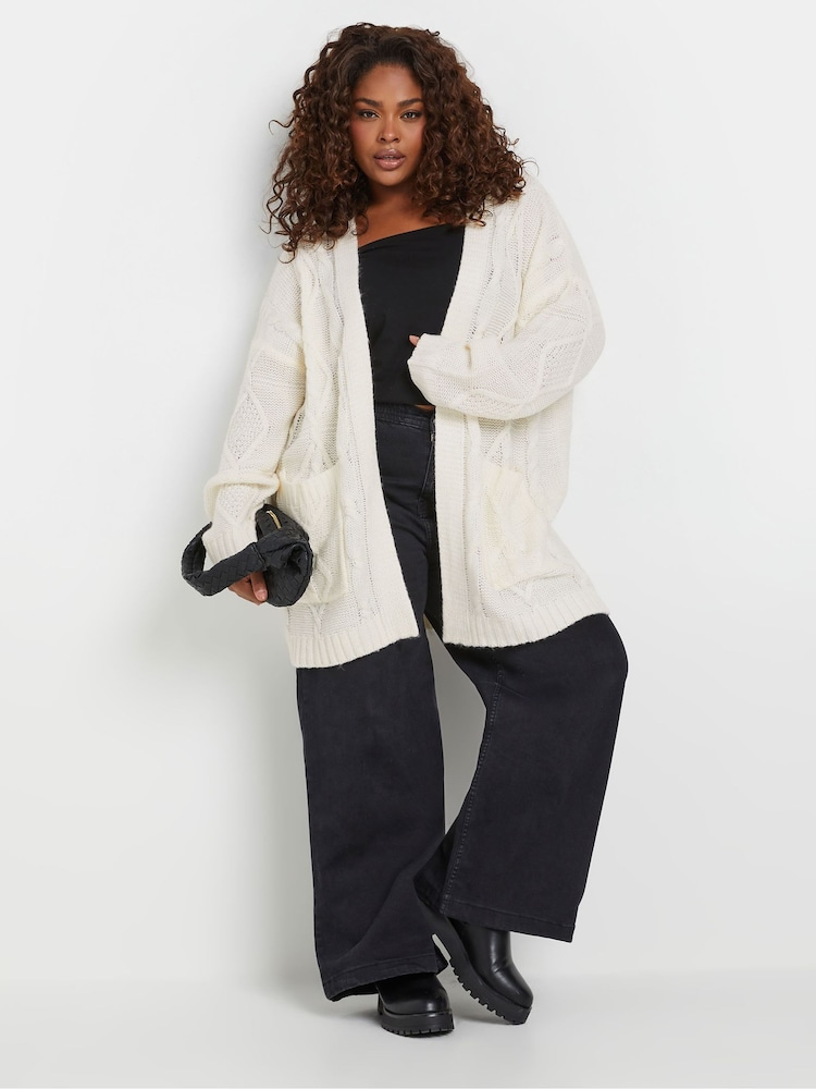 Yours Curve White Cable Shawl Cardigan - Image 2 of 6 Yours Curve White Cable Shawl Cardigan - Image 2 of 6