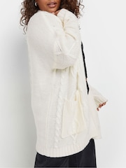 Yours Curve White Cable Shawl Cardigan - Image 4 of 6
