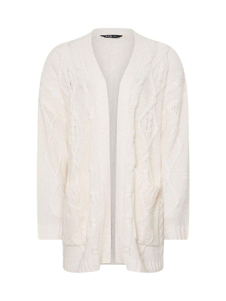 Yours Curve White Cable Shawl Cardigan - Image 6 of 6 Yours Curve White Cable Shawl Cardigan - Image 6 of 6