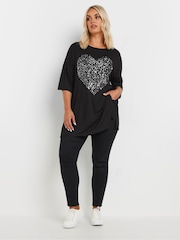 Yours Curve Black Heart Embellished T-Shirt - Image 2 of 5