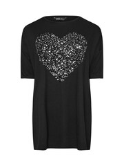 Yours Curve Black Heart Embellished T-Shirt - Image 5 of 5