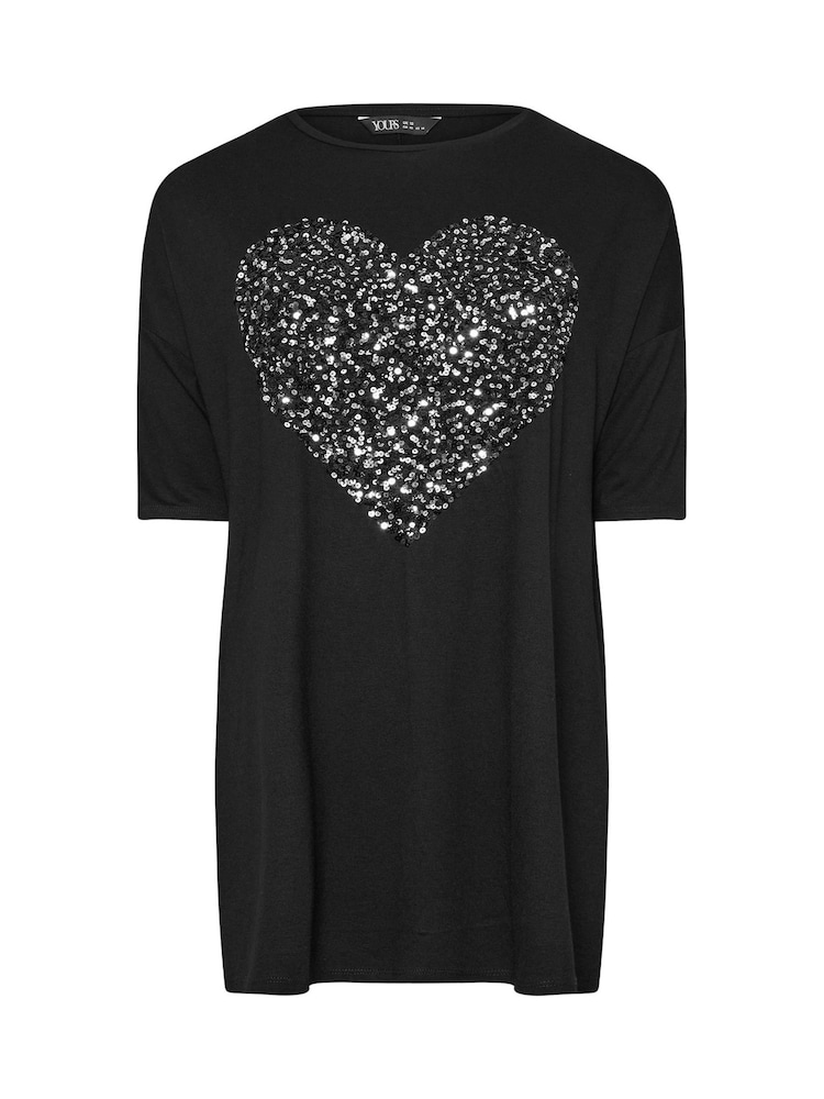 Yours Curve Black Heart Embellished T-Shirt - Image 5 of 5