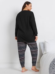 Yours Curve Black Snuggle Long Sleeve 100% Cotton Pyjamas Set - Image 3 of 5