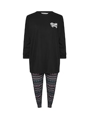 Yours Curve Black Snuggle Long Sleeve 100% Cotton Pyjamas Set - Image 5 of 5