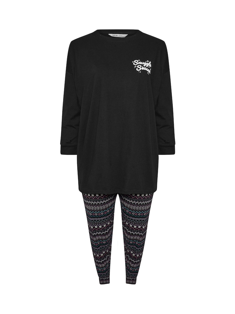Yours Curve Black Snuggle Long Sleeve 100% Cotton Pyjamas Set - Image 5 of 5