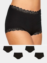 Yours Curve Black Lace Trim 100% Cotton Shorts 4 Pack - Image 1 of 3