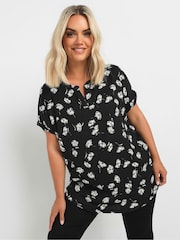 Yours Curve Black Notch Neck Top - Image 1 of 5