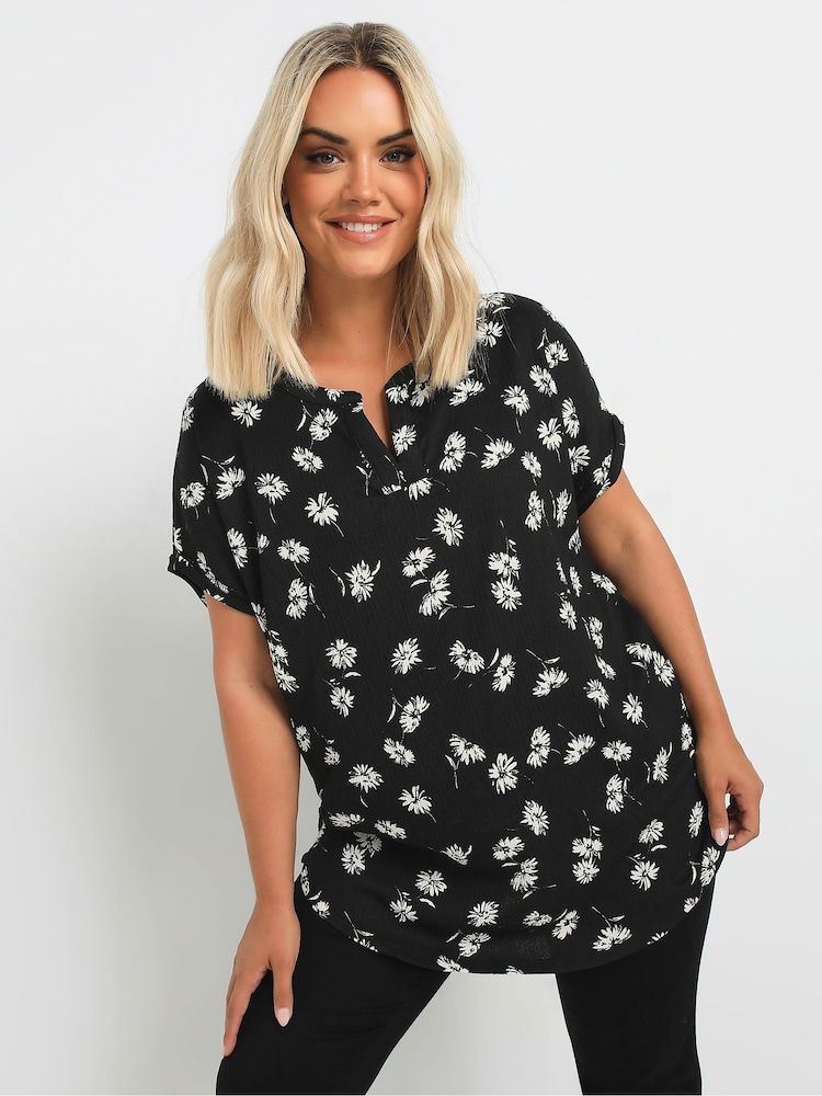 Yours Curve Black Notch Neck Top - Image 1 of 5