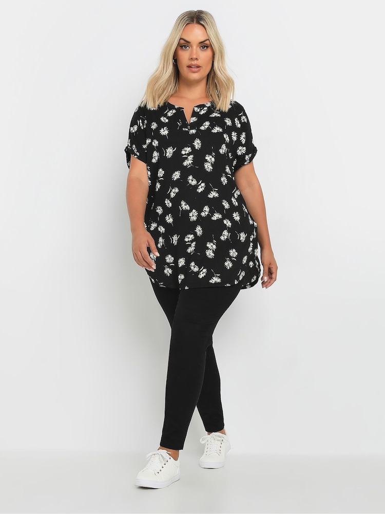 Yours Curve Black Notch Neck Top - Image 2 of 5