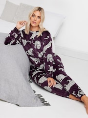 Yours Curve Purple Leopard Lounge Pyjamas Set - Image 1 of 5