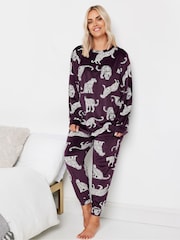 Yours Curve Purple Leopard Lounge Pyjamas Set - Image 2 of 5