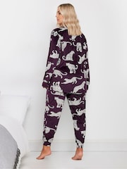 Yours Curve Purple Leopard Lounge Pyjamas Set - Image 3 of 5