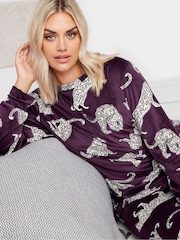 Yours Curve Purple Leopard Lounge Pyjamas Set - Image 4 of 5