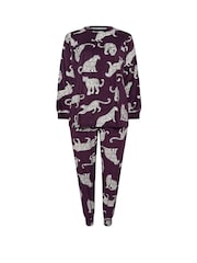 Yours Curve Purple Leopard Lounge Pyjamas Set - Image 5 of 5