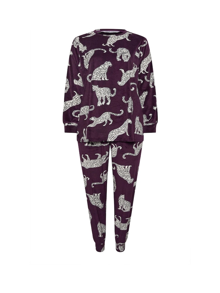 Yours Curve Purple Leopard Lounge Pyjamas Set - Image 5 of 5