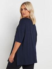 Yours Curve Blue Heart Embellished T-Shirt - Image 3 of 5