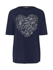 Yours Curve Blue Heart Embellished T-Shirt - Image 5 of 5