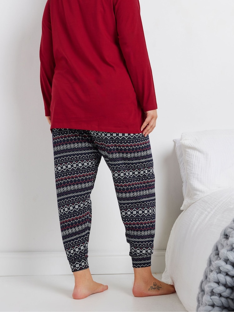 Yours Curve Blue Cuffed 100% Cotton Pyjamas Pant - Image 3 of 5