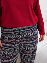 Yours Curve Blue Cuffed 100% Cotton Pyjamas Pant - Image 4 of 5