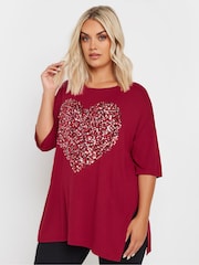 Yours Curve Red Heart Embellished T-Shirt - Image 1 of 5