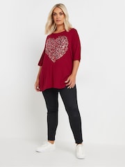 Yours Curve Red Heart Embellished T-Shirt - Image 2 of 5