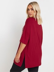 Yours Curve Red Heart Embellished T-Shirt - Image 3 of 5